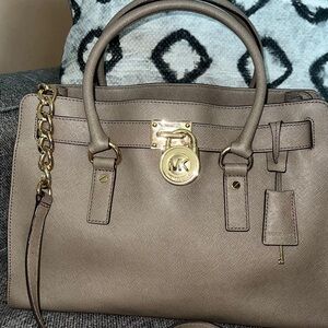 Michael Kors Tan Leather Satchel with Gold Accents